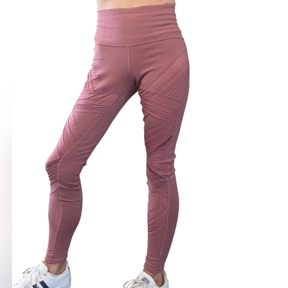 Alo Yoga Moto Leggings Mesh High Rise Burnt Rose Pink Activewear Pants M